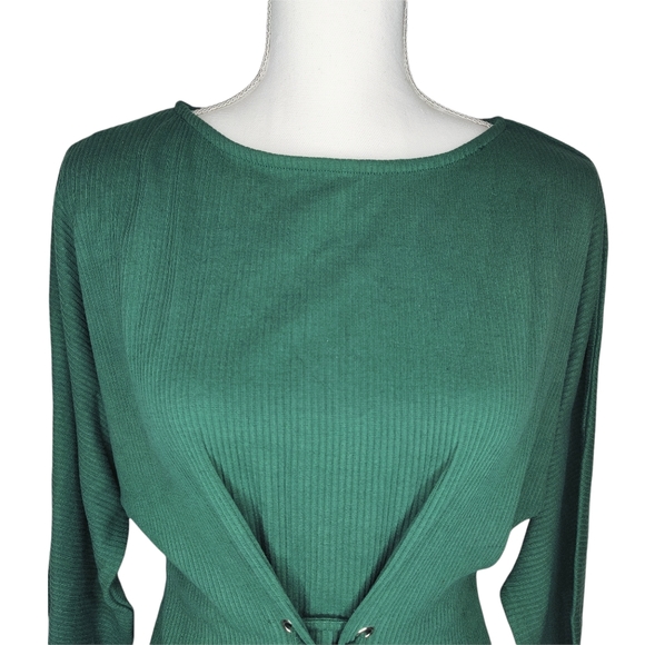 ✨SOLD✨Chocolate USA Women's Green Waist Lace Knit Long Sleeve Top Size Small - Picture 3 of 15